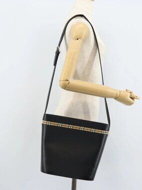 BURBERRY Nova Check Shoulder Bag Leather Black Silver Auth ep13572